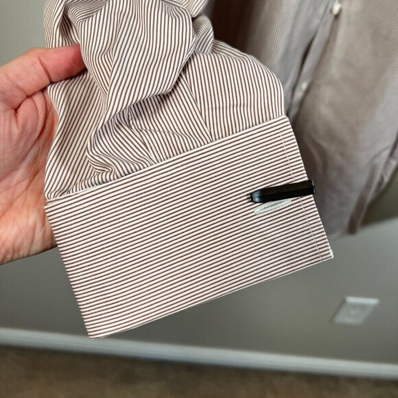 Ermenegildo Zegna Dress Shirt Mens Size 43 17 Brown Stripes Comfort Fit Work - Picture 6 of 13